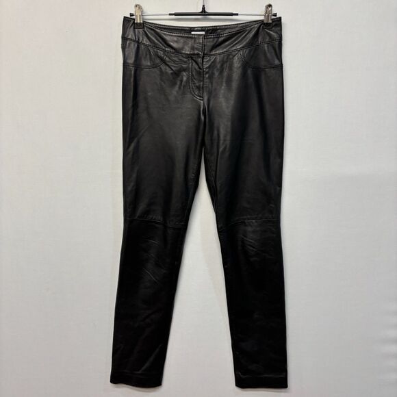 Vintage Cache Women 100% Leather Pants Size 4 Straight Leg Y2K 90s C042 -15 - Picture 1 of 16